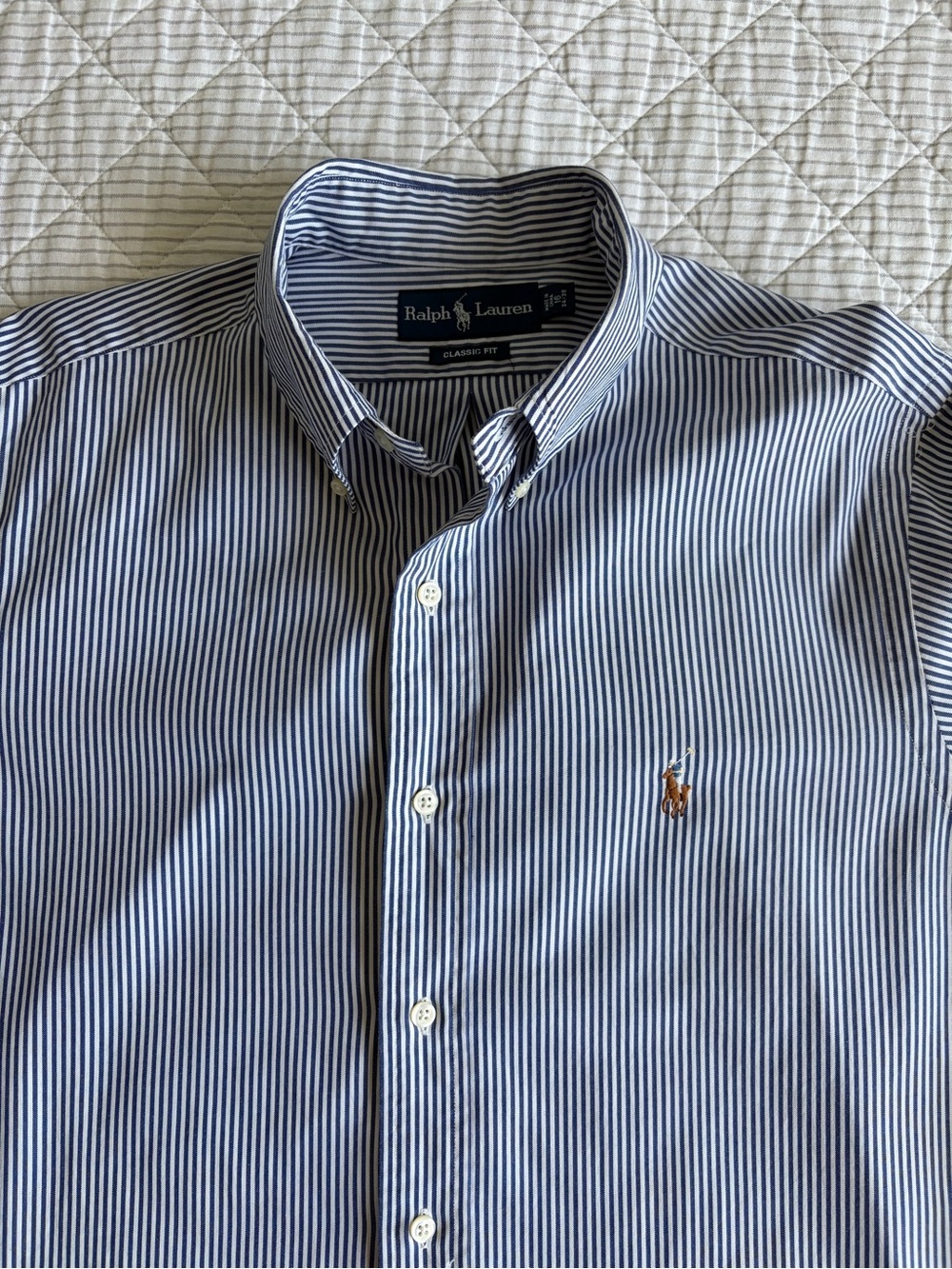 Like New! Ralph Lauren Blue and White Pinstripe Button-Down Shirt - Picture 5 of 8